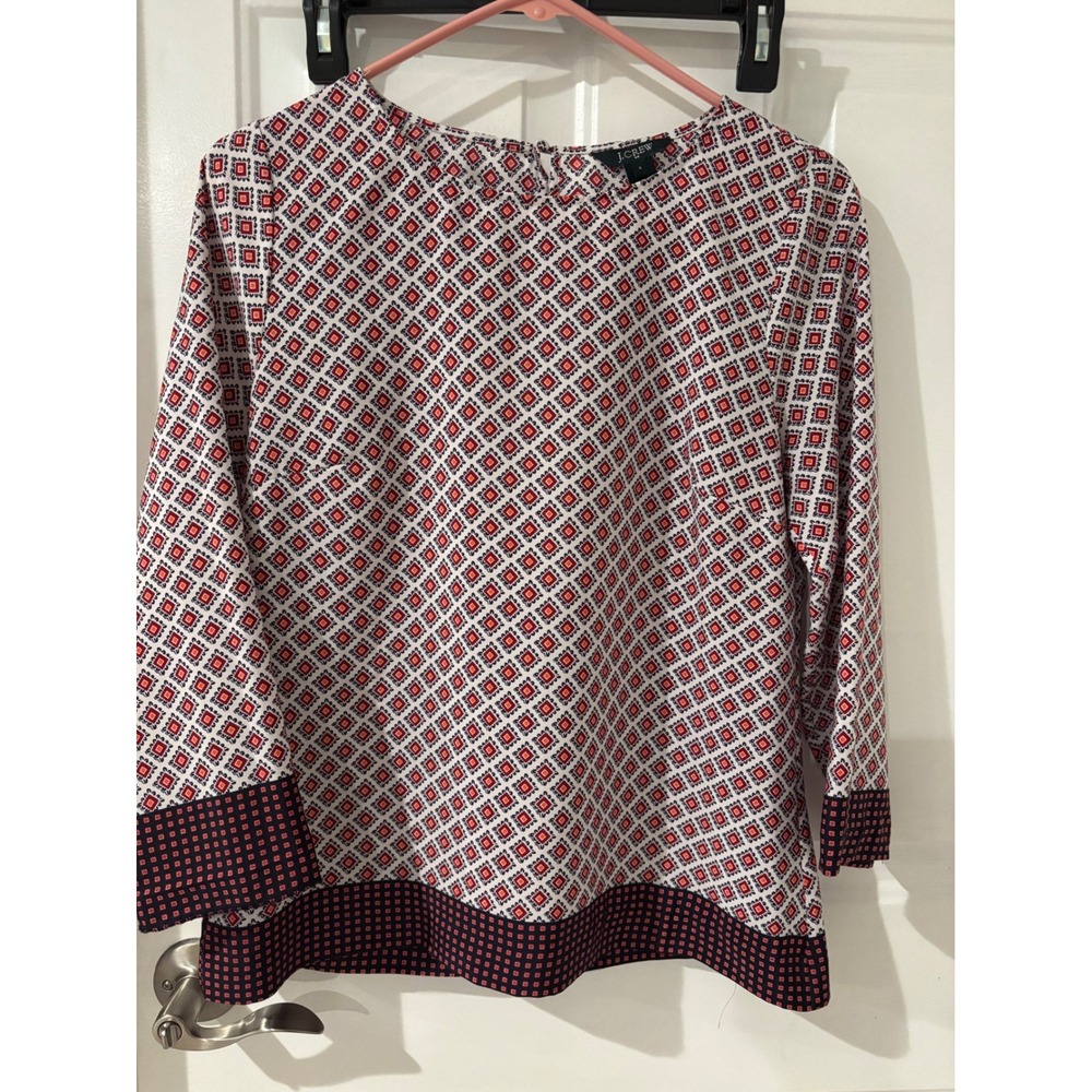 J.Crew Red White Pattern Long Sleeve Blouse Top Small‎